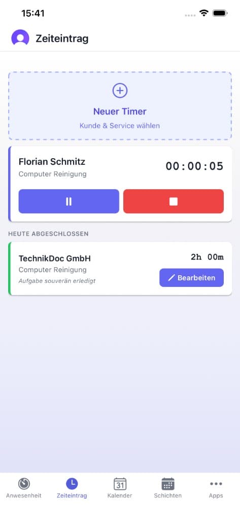 Externe Zeiterfassung – Zeiteinträge auf Projekte